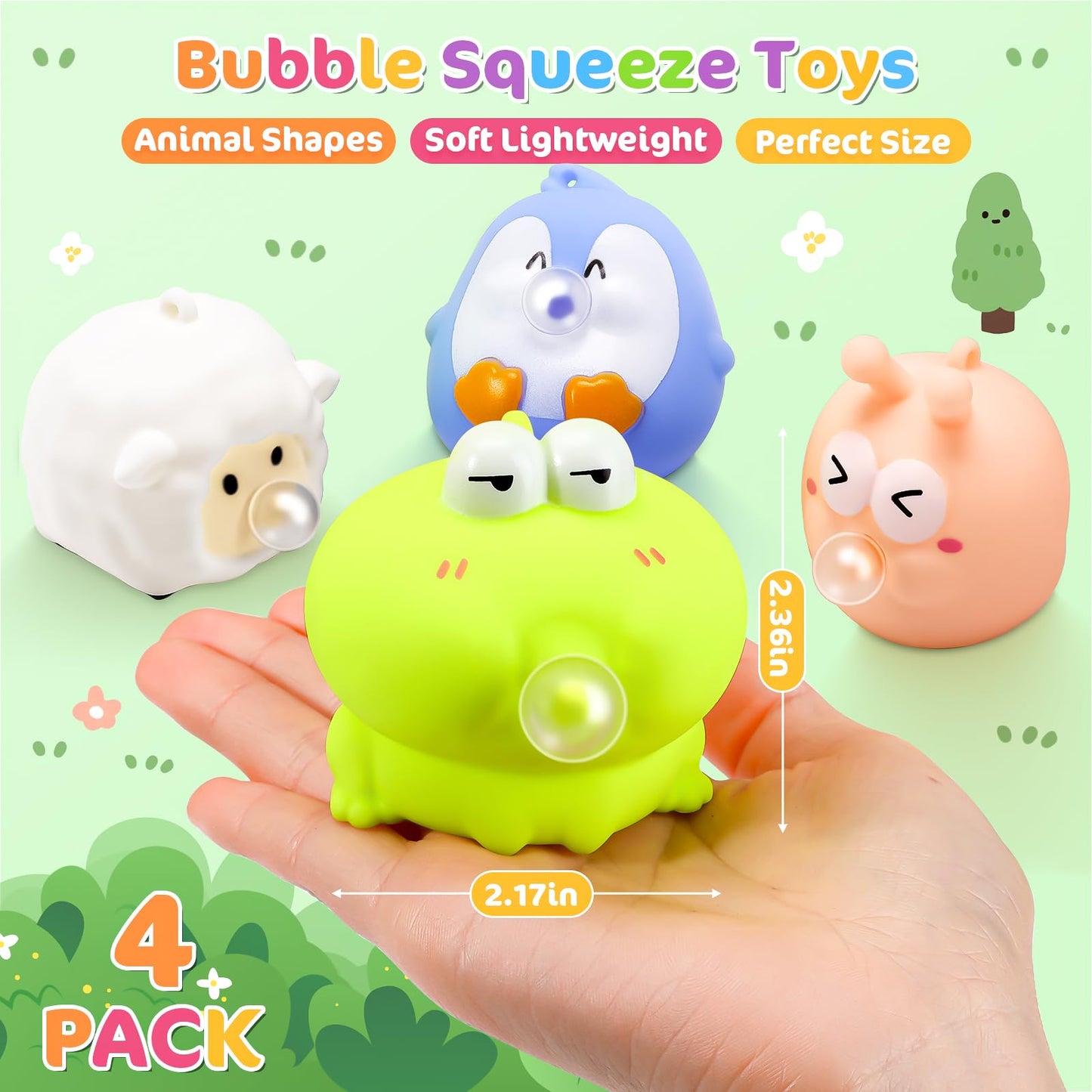 4 Pack Cute Squishy Fidget Toys, Animal Spit Bubbles Stress Relief Toy, Squishies Toys For Kids And Adults, Party Favors, Easter