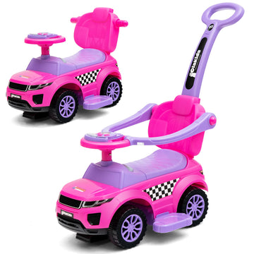 Olakids 4 In 1 Ride On Push Car, Toddlers Stroller Sliding Walking With Horn, Music, Lights, Removable Guardrails And Handle, Underneath Storage, Baby Foot-To-Floor Walker Boys Girls (Pink)