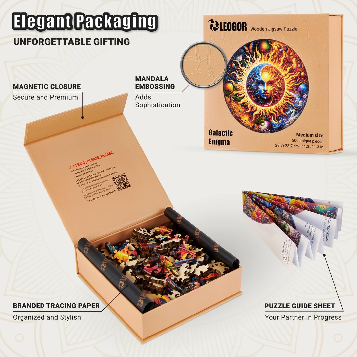 Galactic Enigma - 200 Piece Wooden Puzzles for mature-themeds - 11.3 x 11.3 in - Extra-Thick 5 mm Wood Puzzle  Hand-Shaped Pieces  Round Mosaic Design - enhanced Gift for Puzzle Lovers by LEOGOR