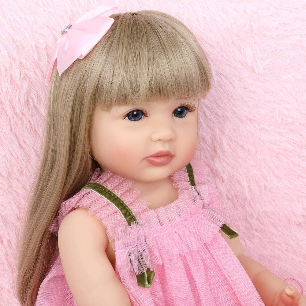 Roshuan Reborn Baby Dolls Girl 22 Inch Lifelike Realistic Toddler Reborn Doll Silicone Vinyl Full Body Waterproof With Blond Lon