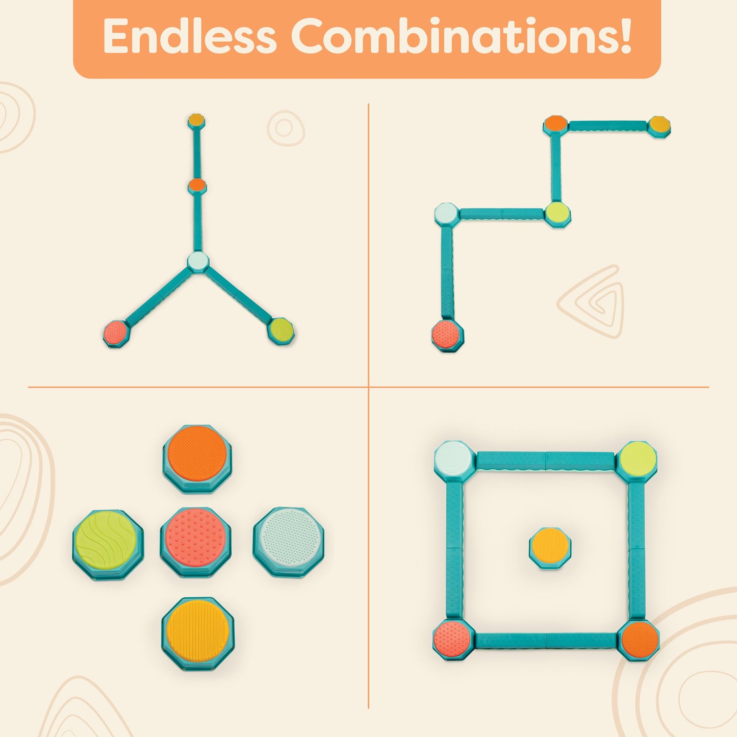 B. Toys – Balance Beam For Kids – Interlocking Balancing Beams – 5 Sensory Pads & 8 Beams – Active Play For Toddlers, Kids – 3 Years + – Balance & Build Set