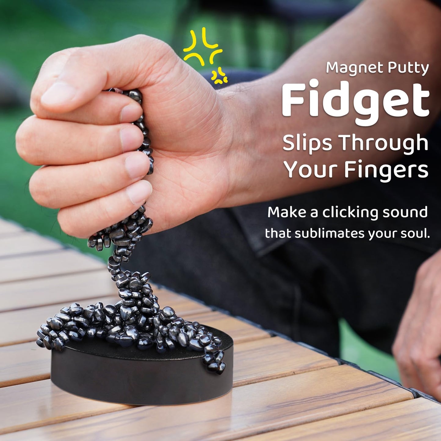 LiKee Easy-Shape Ferrite Putty Magnetic Fidget Toys for Men Women mature-themed Stress Relief  Include Strong Magnet Base & 500+ Black Pebbles  Captivating Desk Decoration Thoughtful Colleague Gifts (Black)
