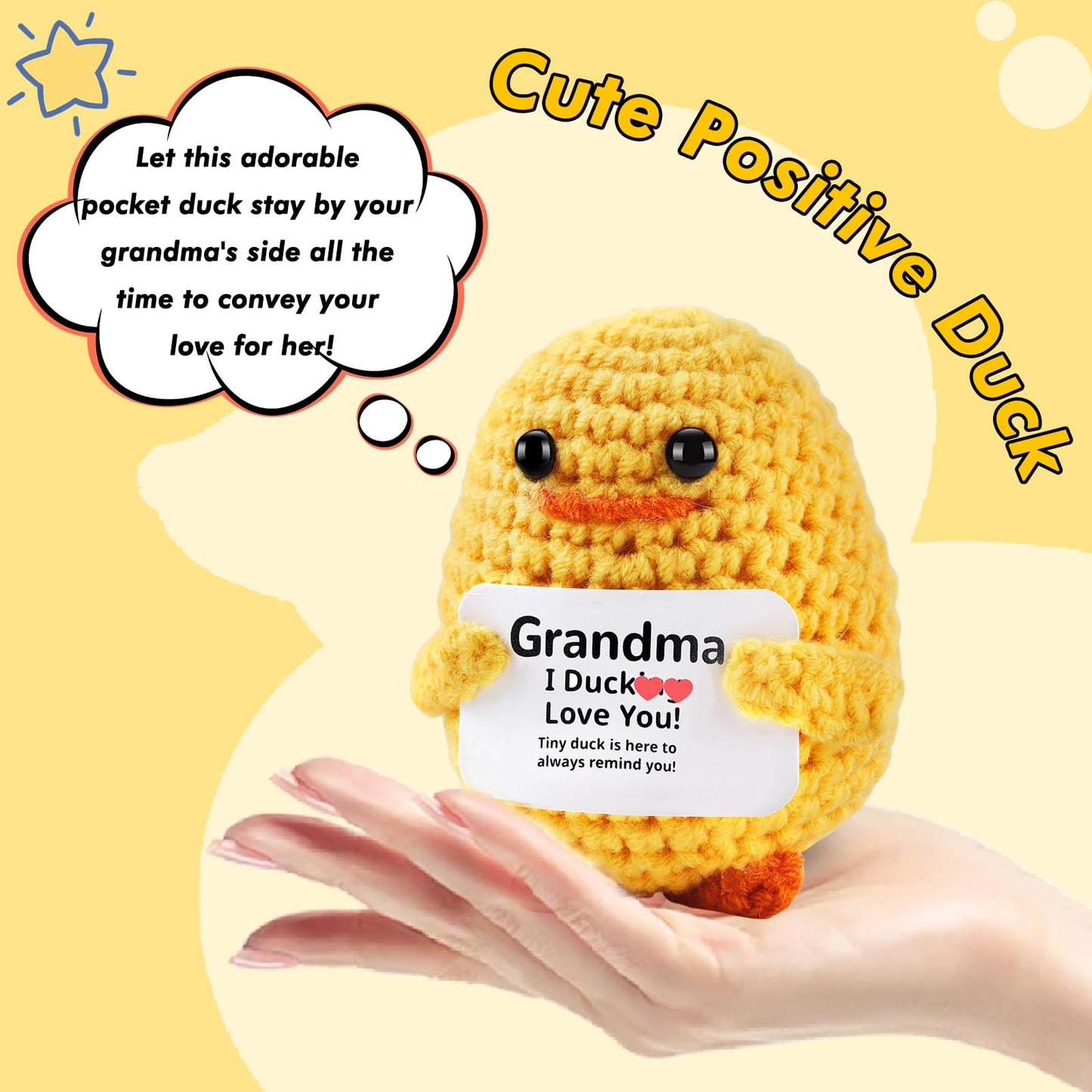 Zlsptk Positive Crochet Animals Duck Emotional Support Plush Funny Gift For Women Friends Grandma Birthday Emotional Support Dol