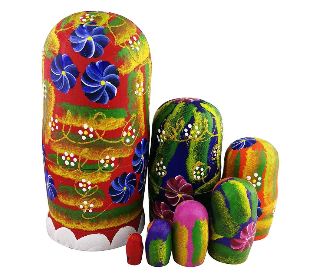 Winterworm 7Pcs Red Flowers And Berries Wooden Russian Nesting Dolls Matryoshka Russian Doll