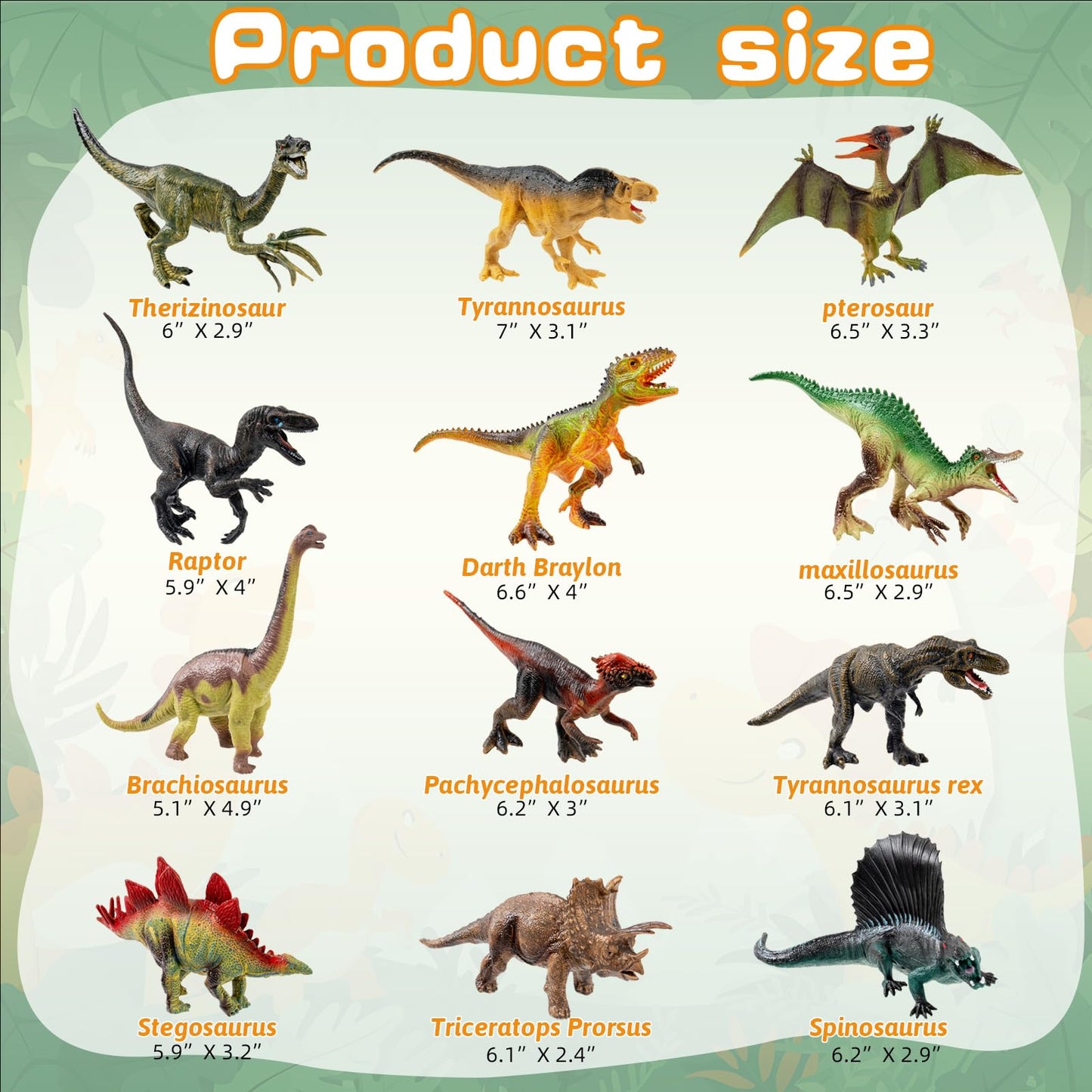 OuMuaMua Dinosaur Toys Set - 12 Realistic Plastic Figures (T-Rex, Stegosaurus) - 6-7 Inch Size - Gray - Model THD002
