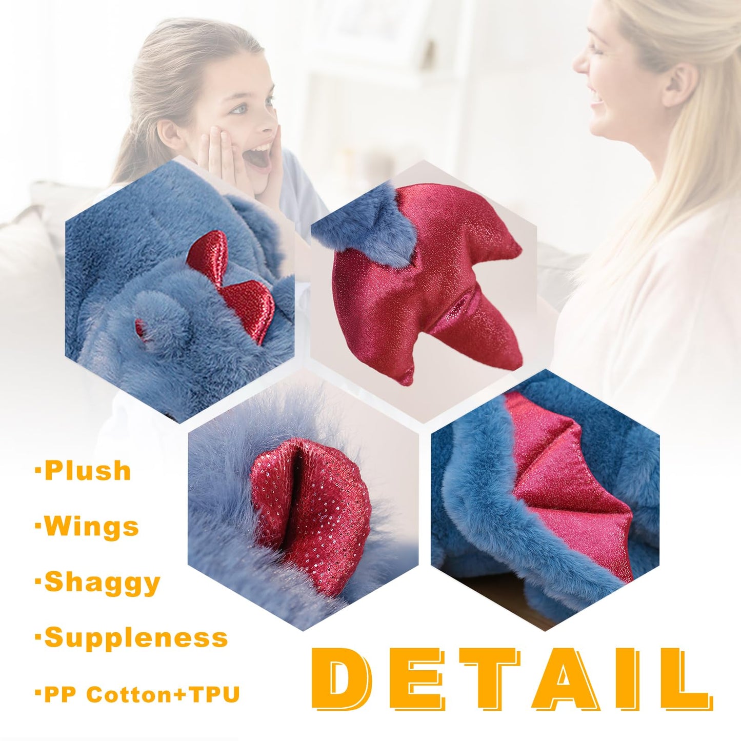 YOUBLEK 5Lb Weighted Plush Dragon Toy - Cute Blue Dinosaur for Kids & Adults, Great Gift or Decoration