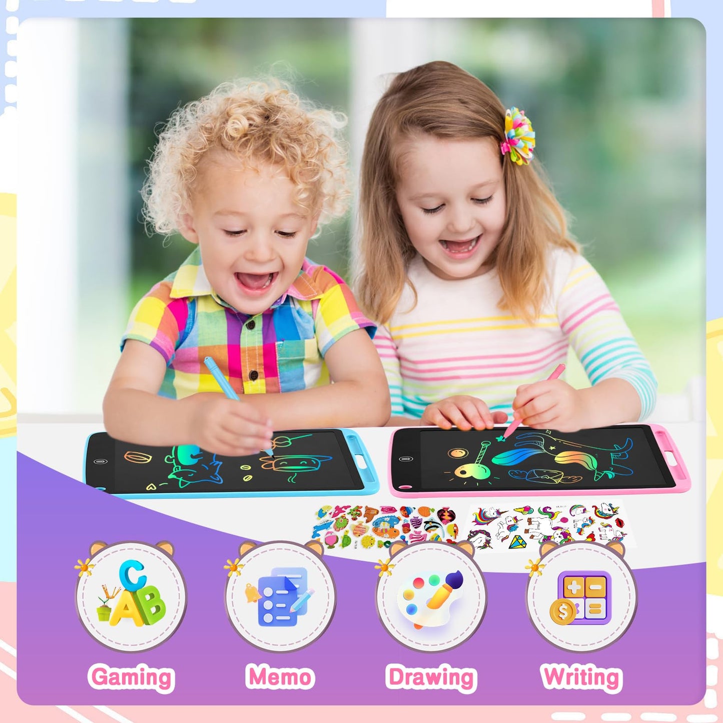 Toddler Kids Toys Gifts - 2 Pack Lcd Writing Tablet 10 Inch Doodle Board, Drawing Tablet Drawing Pad, Kids Games Christmas Birth