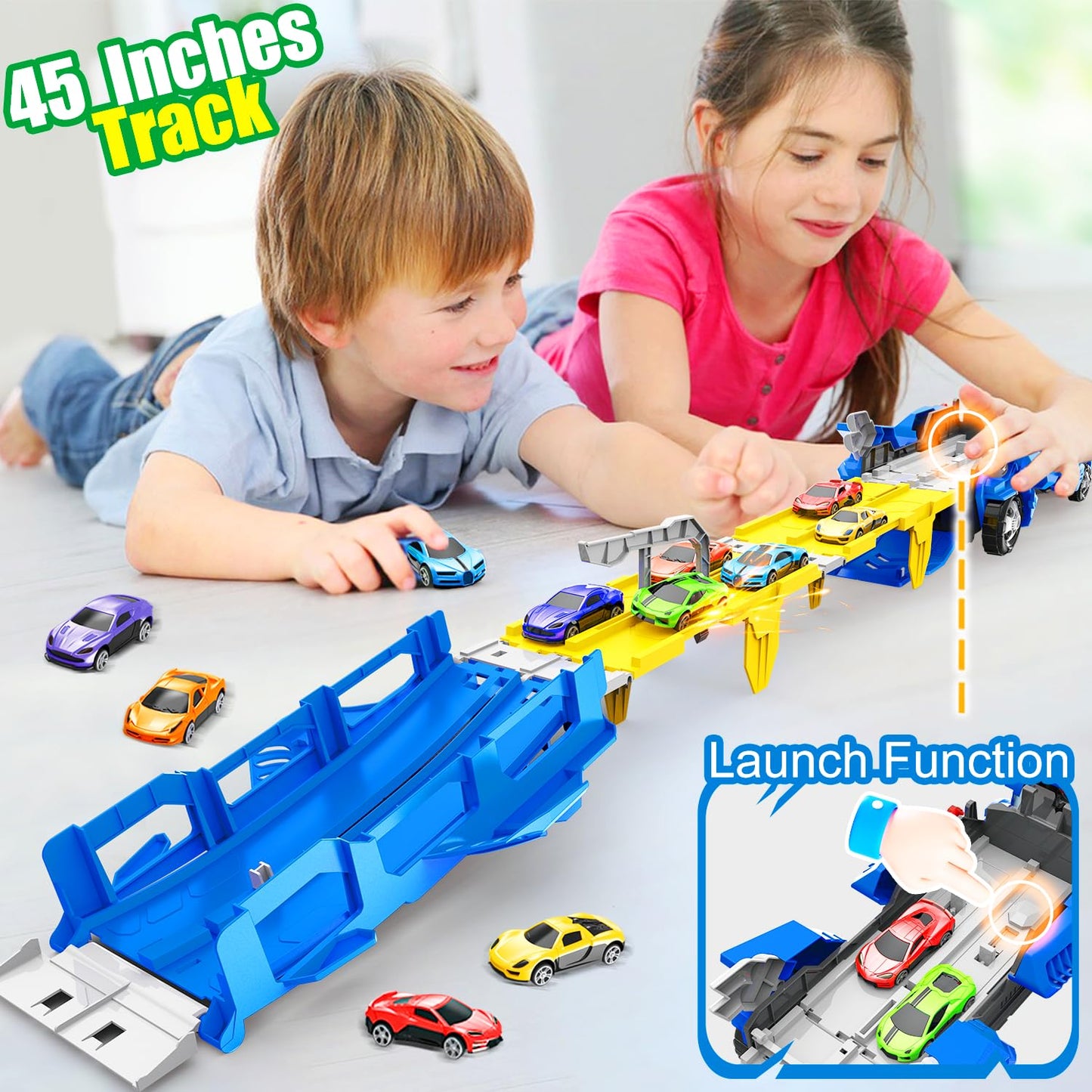 Dinosaur Toys for Kids 3-5, Dinosaur Truck with 6 Cars Toys, Car Track Set, Birthday Gifts Toys for 3 4 5+ Year Old Boys Girls,