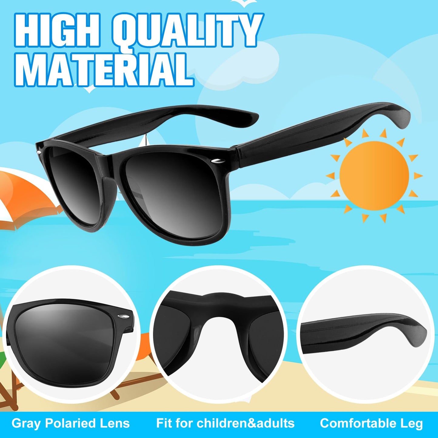 Astaron 12 Pack Party Novelty Sunglasses Bulk Neon Party Favors For Beach Wedding Party Pool Party Supplies, Black