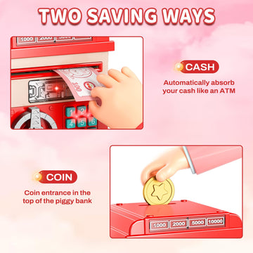Bennol Kids Piggy Bank For Girls Boys, Electronic Atm Piggy Money Banks Cash Coin Toys For Kids 3 4 5 6 7 8 9 Years Old Birthday Gifts