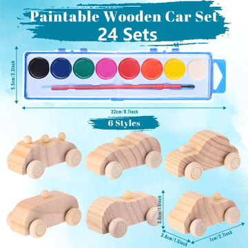 Leitee 12 Sets Unfinished Wooden Cars to Paint DIY Toys with Watercolor Paint Wooden Toy Cars Crafts for Wooden Car Party Favors