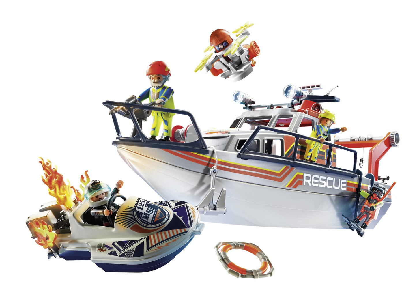Playmobil Fire Rescue Set with Personal Watercraft, Standard Size, Multicolor, Model 70140, Durable Plastic