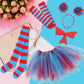 Kitimi Tulle Tutu Skirt Set for Girls Carnival Cosplay, 3 Layered Tulle Tutu Skirt, Headband, Striped High Socks and Gloves