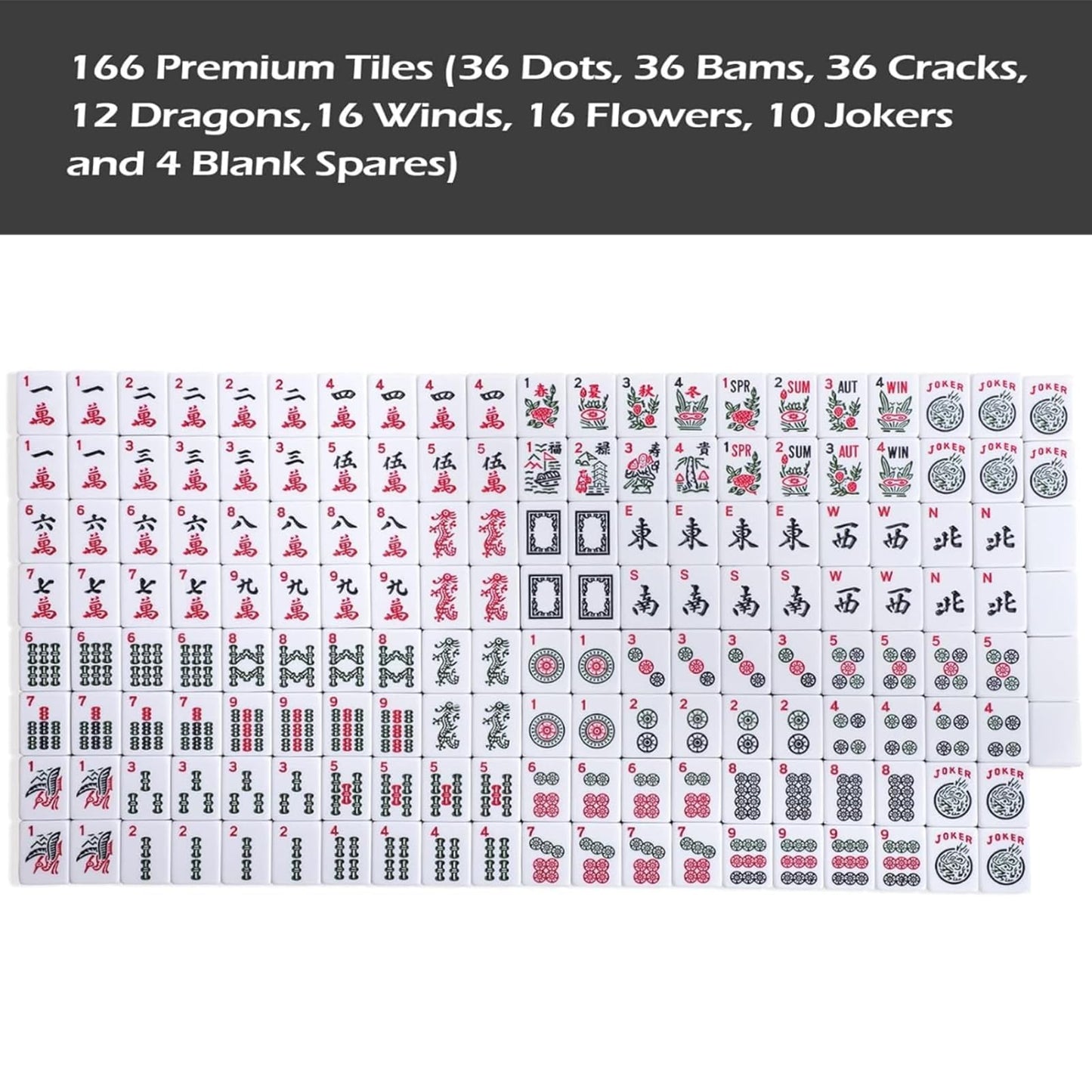 GUSTARIA American Mahjong Game Set - 166 White Tiles, 4 Color Racks, Blue Carrying Bag, 9"x20"x3", Melamine