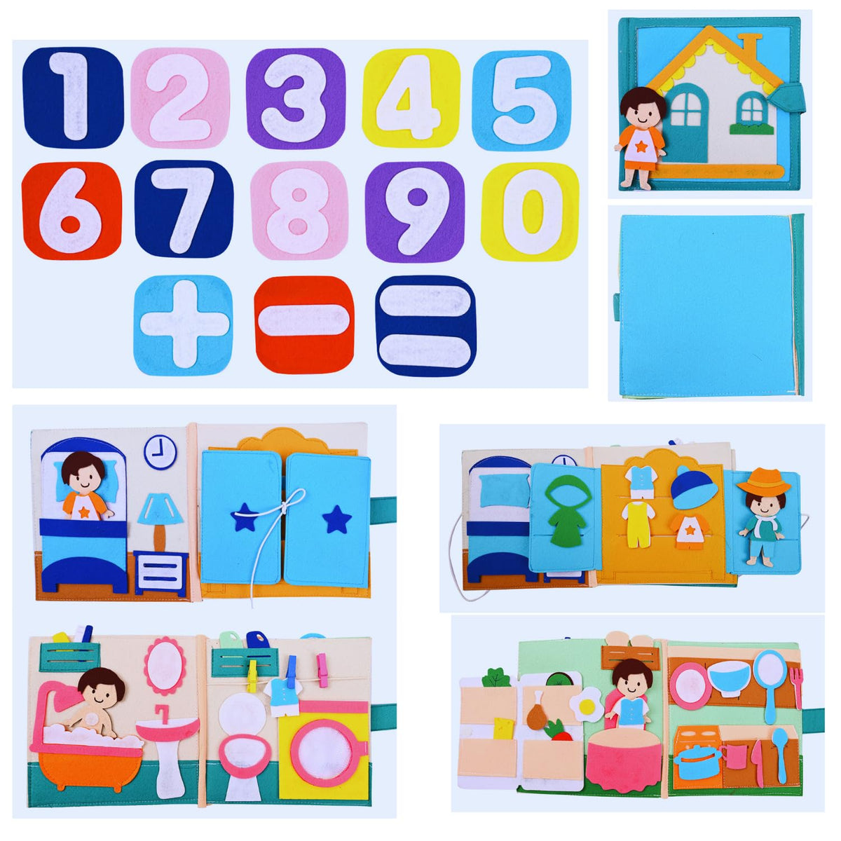 Happy Hearts Montessori Felt Numbers & Interactive Dollhouse Quiet Book Set For Boys | Educational & Fun Learning Toys For Toddl