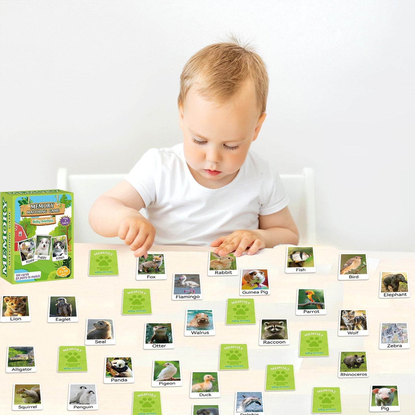 Gisgfim 50 Pairs Memory Matching Game Animal Babies Concentration Memory Card Educational Game For Kids Adults A Fun & Fast Baby