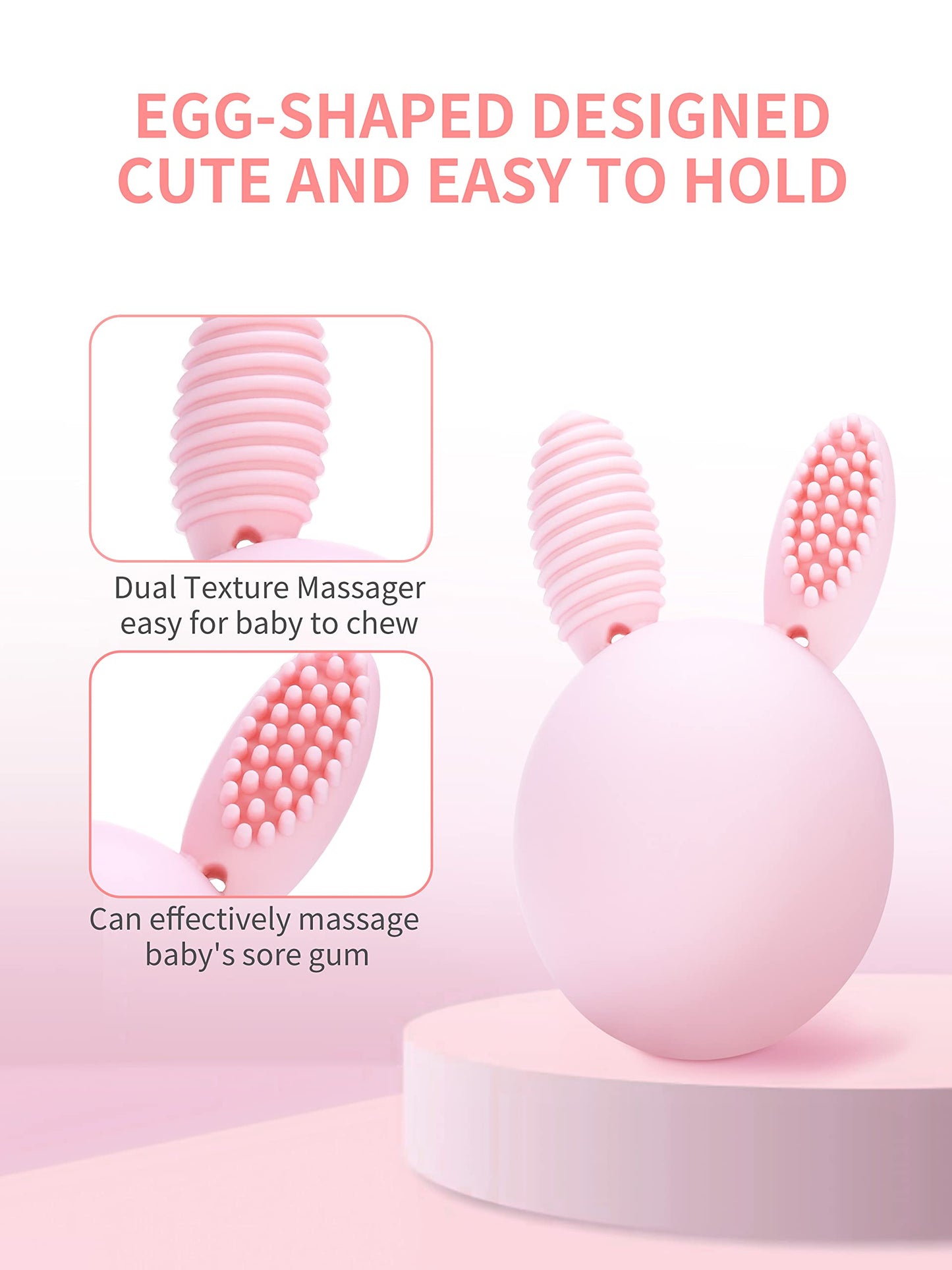 Bunny Eggy Teether Baby Teething Toy Rabbit Egg Rattle Toy Teething Pain Relief For Babies Boys Girls - Cream