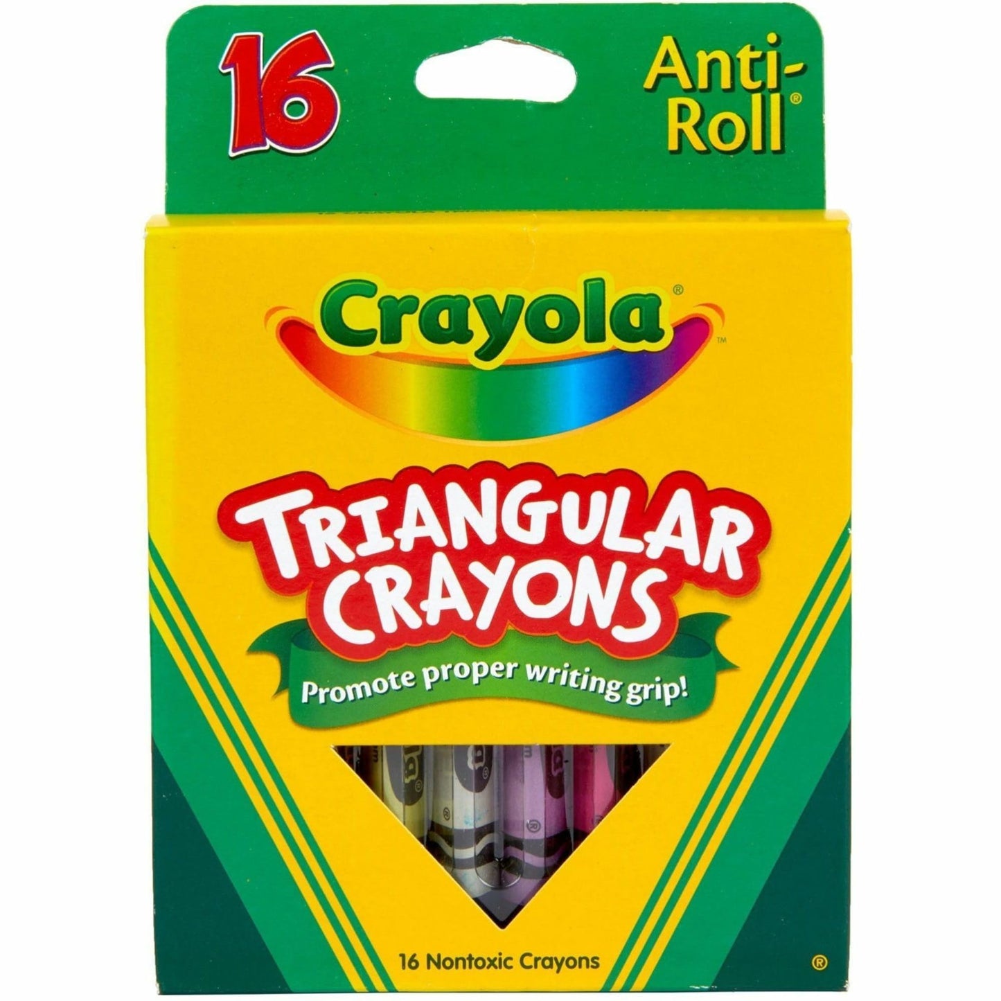 Crayola Triangular Crayons, Multi-Colored, 16 Count, Wax Material, Model BIN524016-16