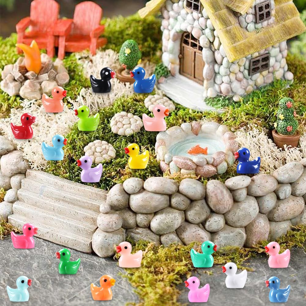 Dulefun 200Pcs Mini Resin Ducks 20 Colors Small Tiny Little Duck Figurines To Hide Miniature Figures For Dollhouse Micro Garden