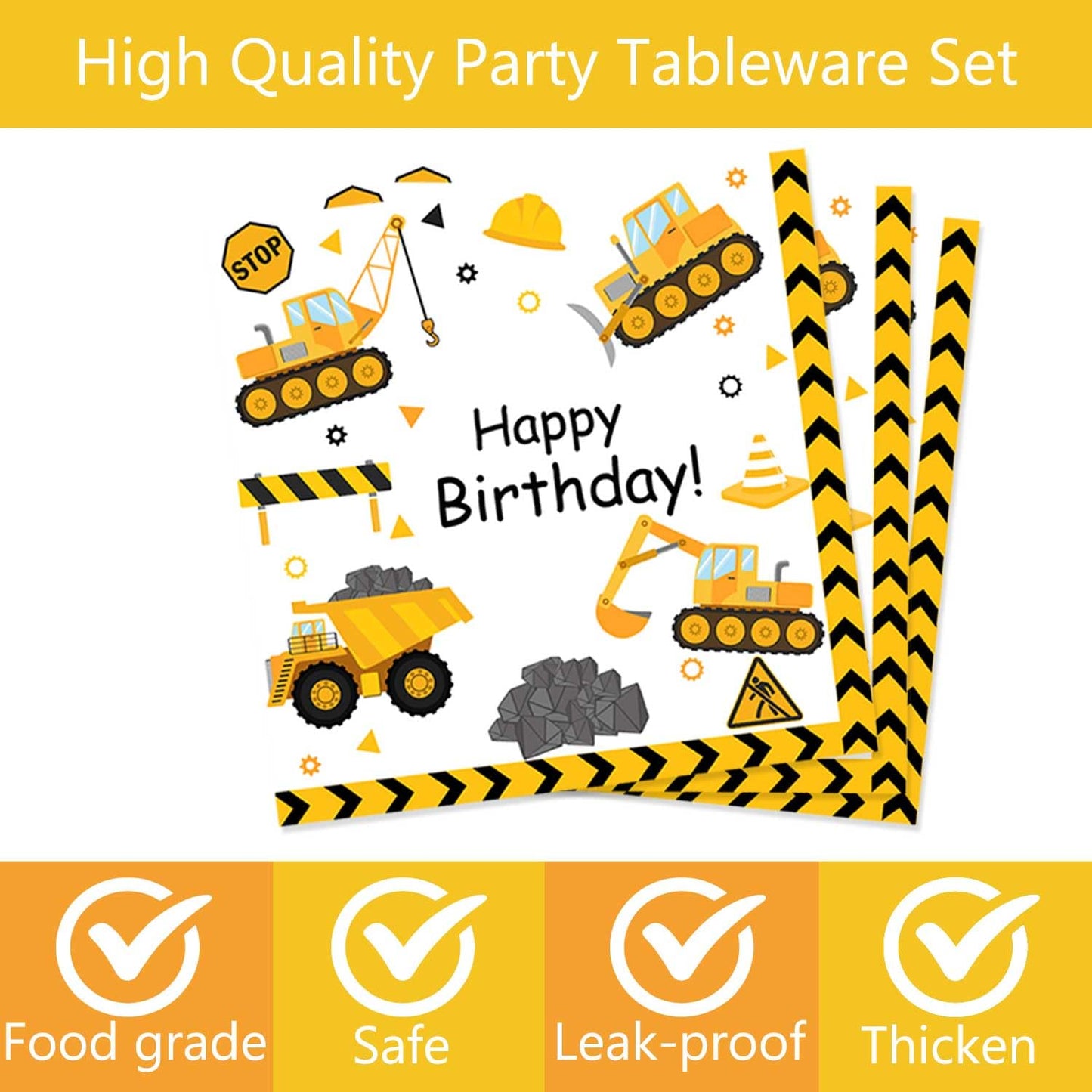 118pcs Construction 2nd Birthday Decor Construction Two Years Old Paper Dinner Plates Napkins Forks Cups Tablecloth Banner Dinne