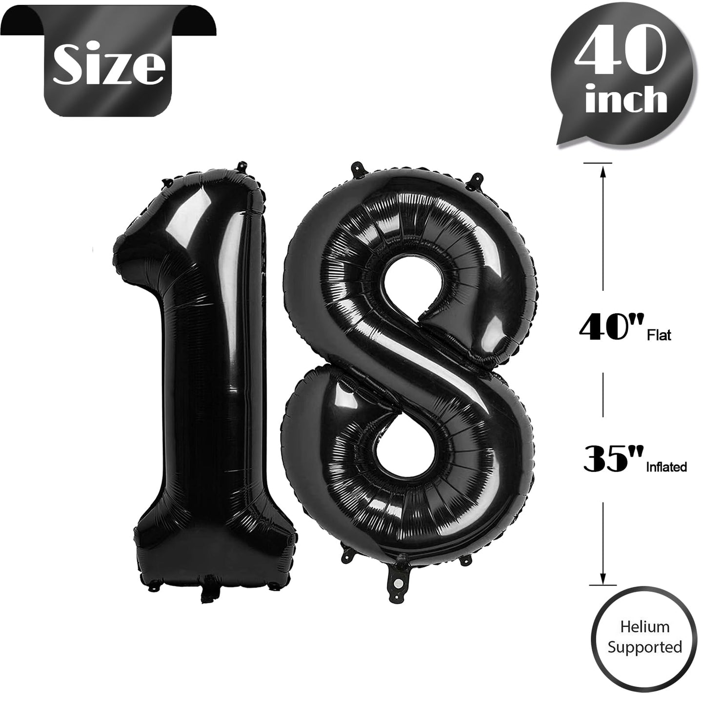 18 Balloon Number, Black Number 18Th Birthday Balloons 40 Inch, 18 Years Old Black Birthday Decorations For Boys Girls, 18Th Ann