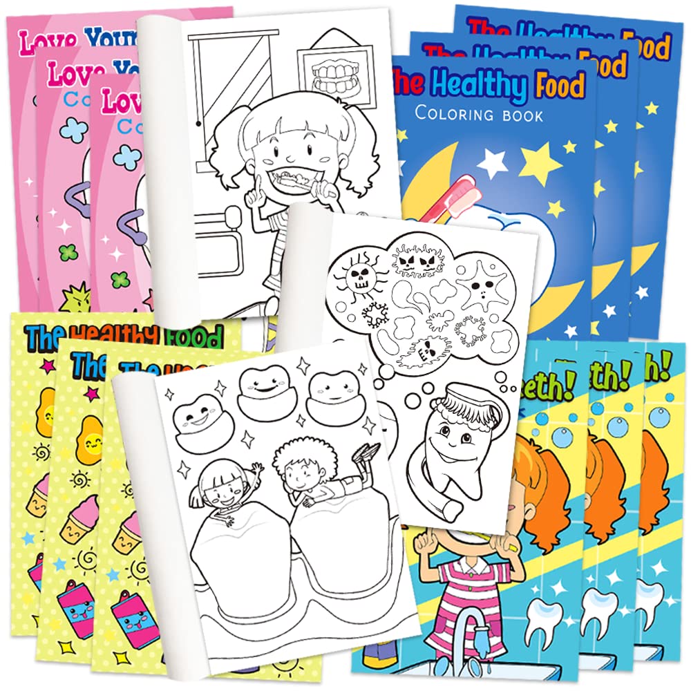 ArtCreativity Dental Coloring Books for Kids, Set of 20, 5 x 7 Inch Small Color Booklets, Dentist Office Giveaways, Favor Bag Fi