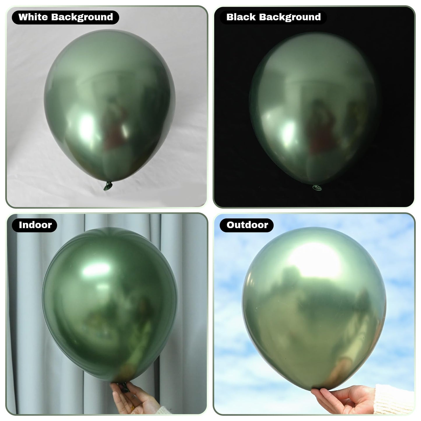 Jobkoo Green Metallic Balloons, 50Pcs 10Inch Chrome Dark Green Balloons Metallic Retro Sage Olive Green Party Balloons Hunter Gr