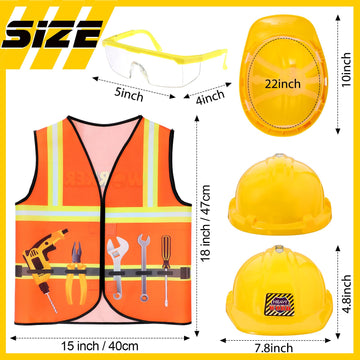 Handepo Construction Worker Costume Kids Hard Hat Construction Vest Goggles Toddler Dress Up Set Birthday Party Girls Boys(Yello