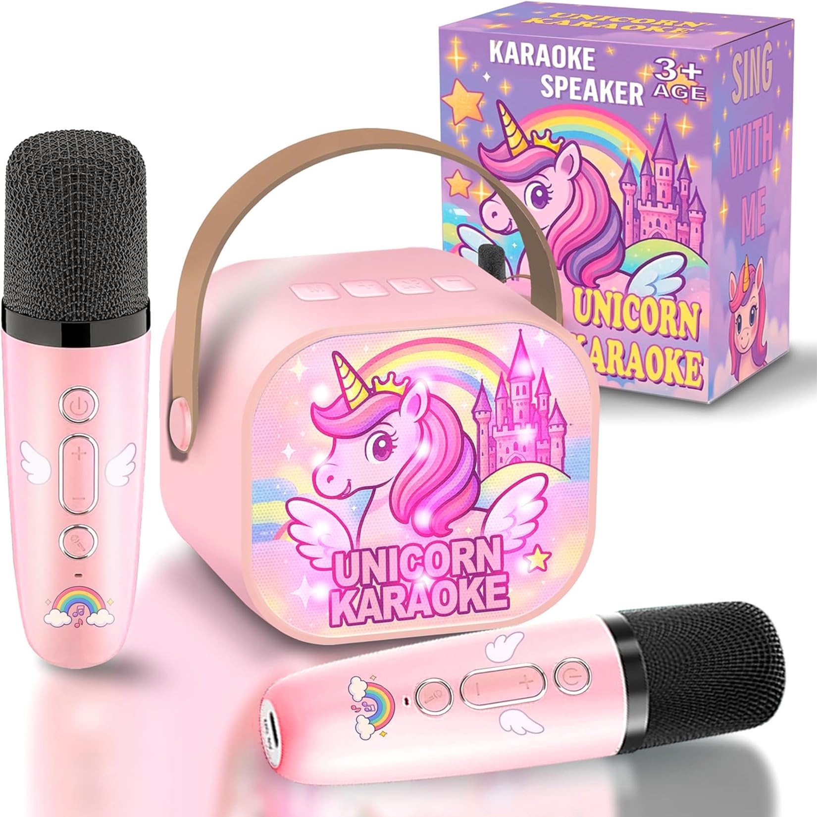 ZHIPAL Unicorn Karaoke Toy for Girls, Pink, Dual Microphone, S