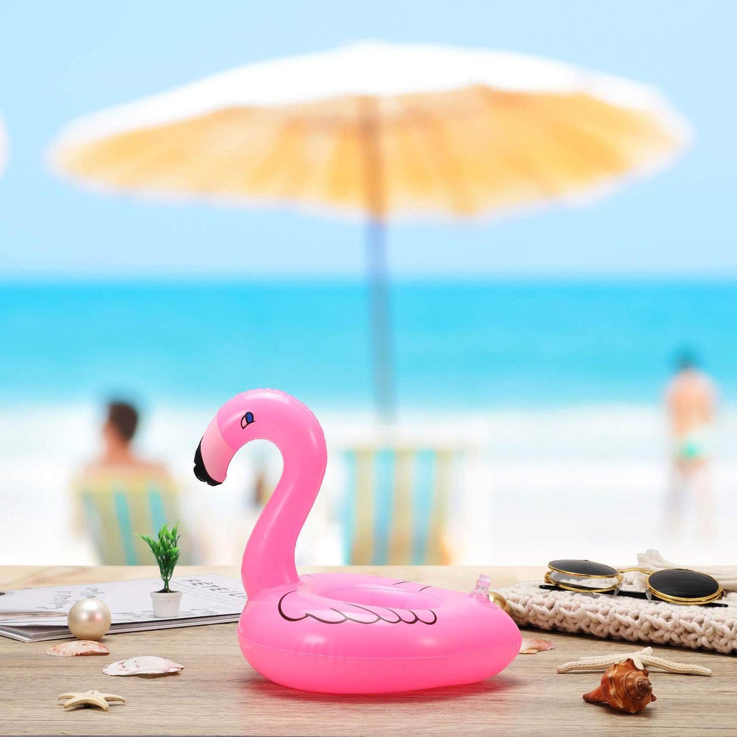 Skylety 48 Pieces Flamingo Inflatable Drink Holders Drink Float Swimming Pool Float Pink Flamingo Cup Holders For Beverage Cans