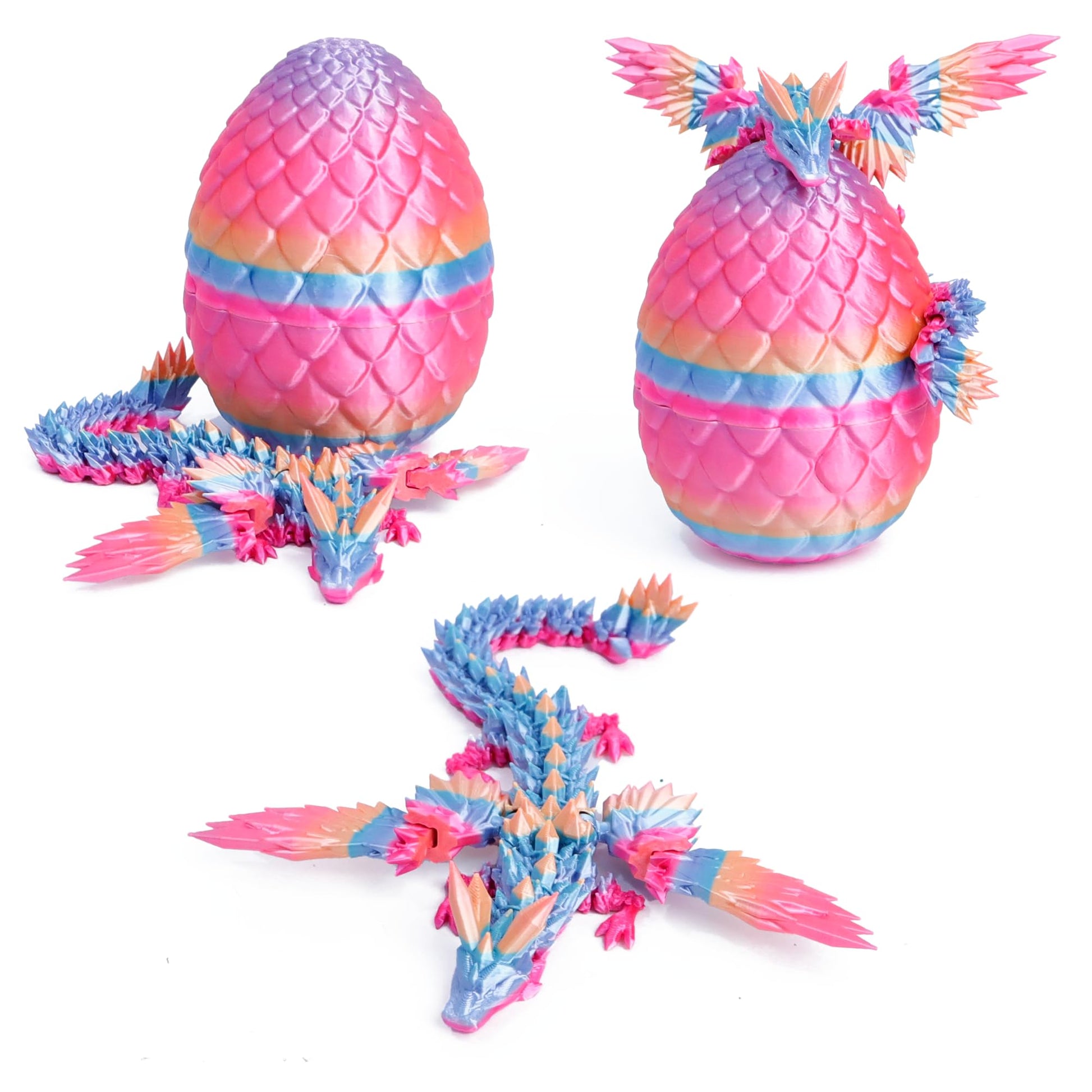 Flavery 3D Printed Flying Dragon In Egg - Rainbow Dino Easter Egg With 9'' Winged Dragon Inside, Easter Basket Stuffers, Colorfu