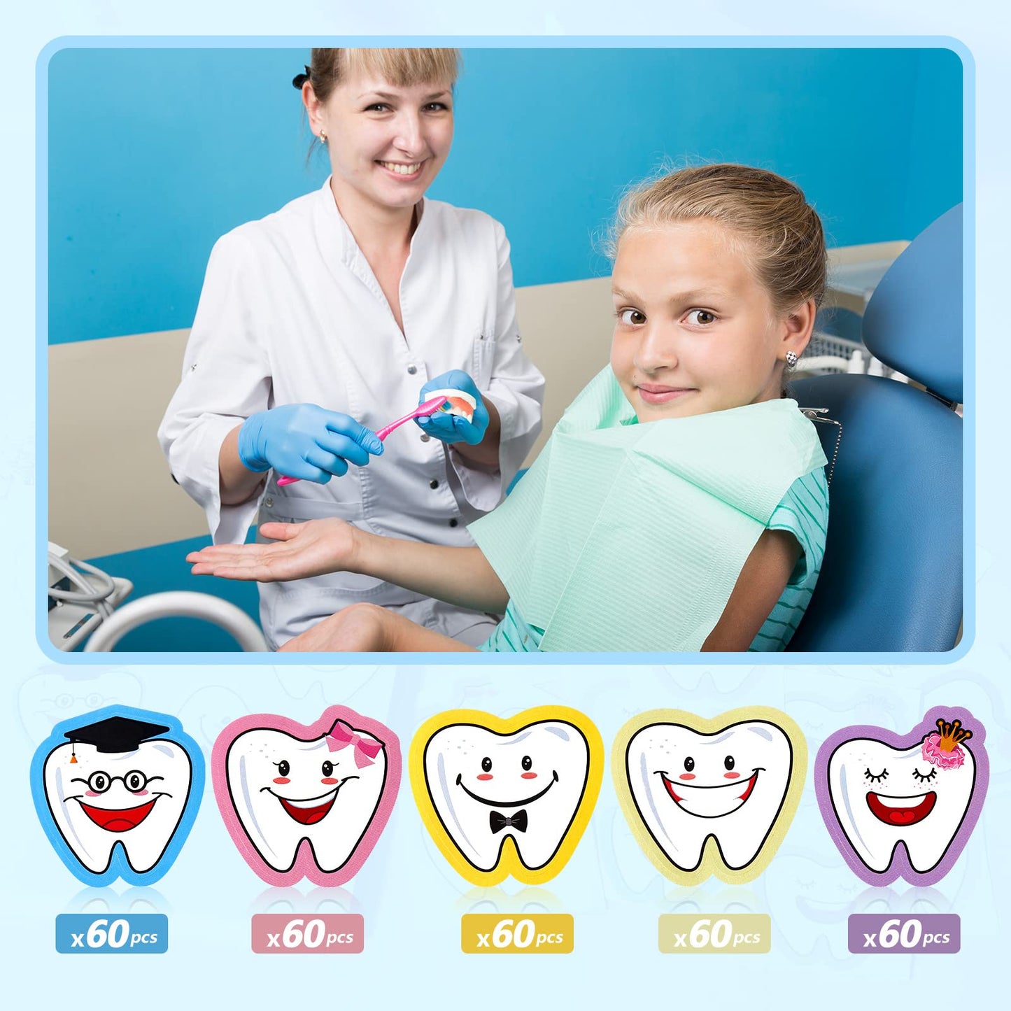 300 Pcs Tooth Stickers Funny Teeth Sticker Tooth Shaped Dental Stickers for Kids Classroom Party Prizes Car Office Wall Laptop W