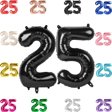 25 Balloon Number, Black Number 25Th Birthday Balloons 40 Inch, 25 Or 52 Years Old Black Birthday Decorations For Men Women, 25T
