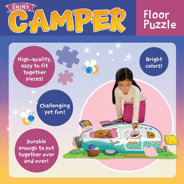 Peaceable Kingdom Shiny Camper Floor Puzzle – Giant Camping Puzzle For Kids Ages 3 & Up – Fun Camper Shape – Great For Classrooms