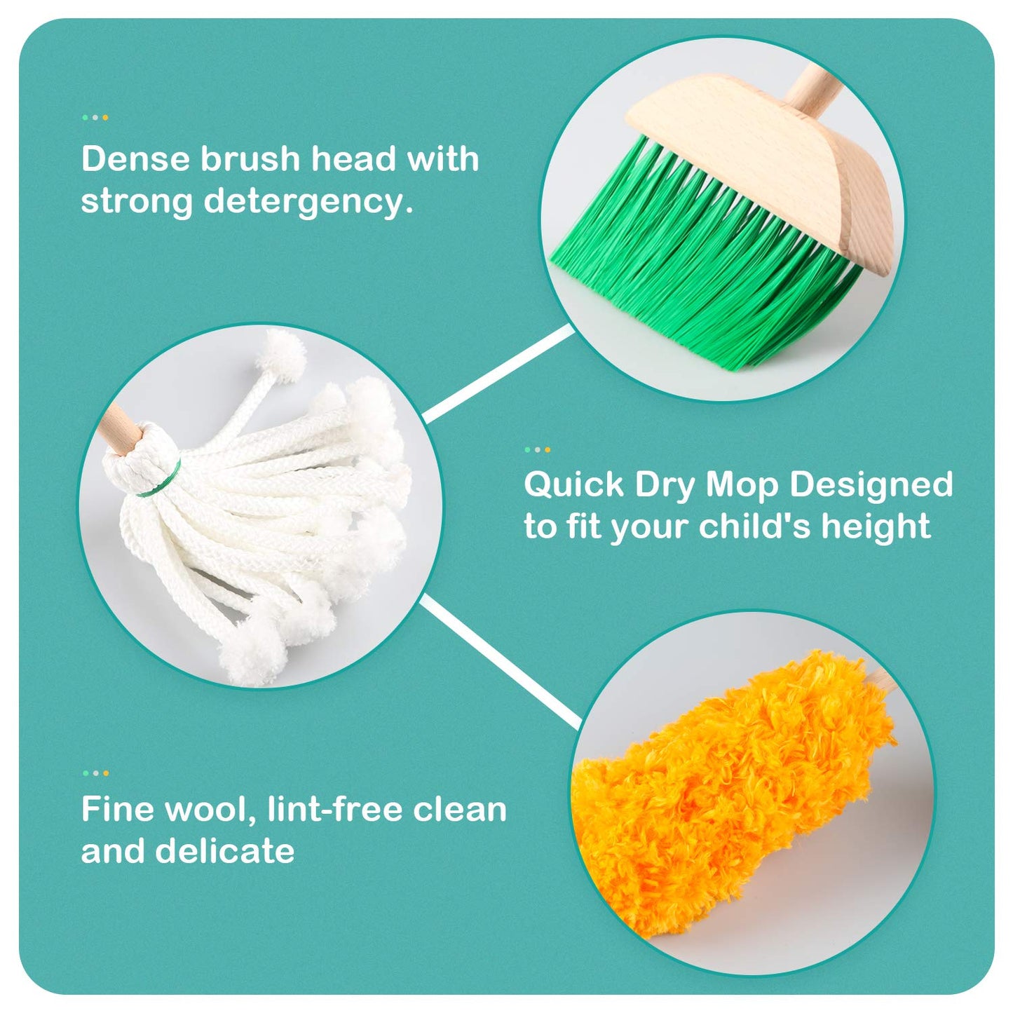 Fopnets Kids Cleaning Set Toys 7 Piece Cleaning Toys For Toddlers Pretend Play Cleaning Tools For Kids Wooden Detachable Houseke