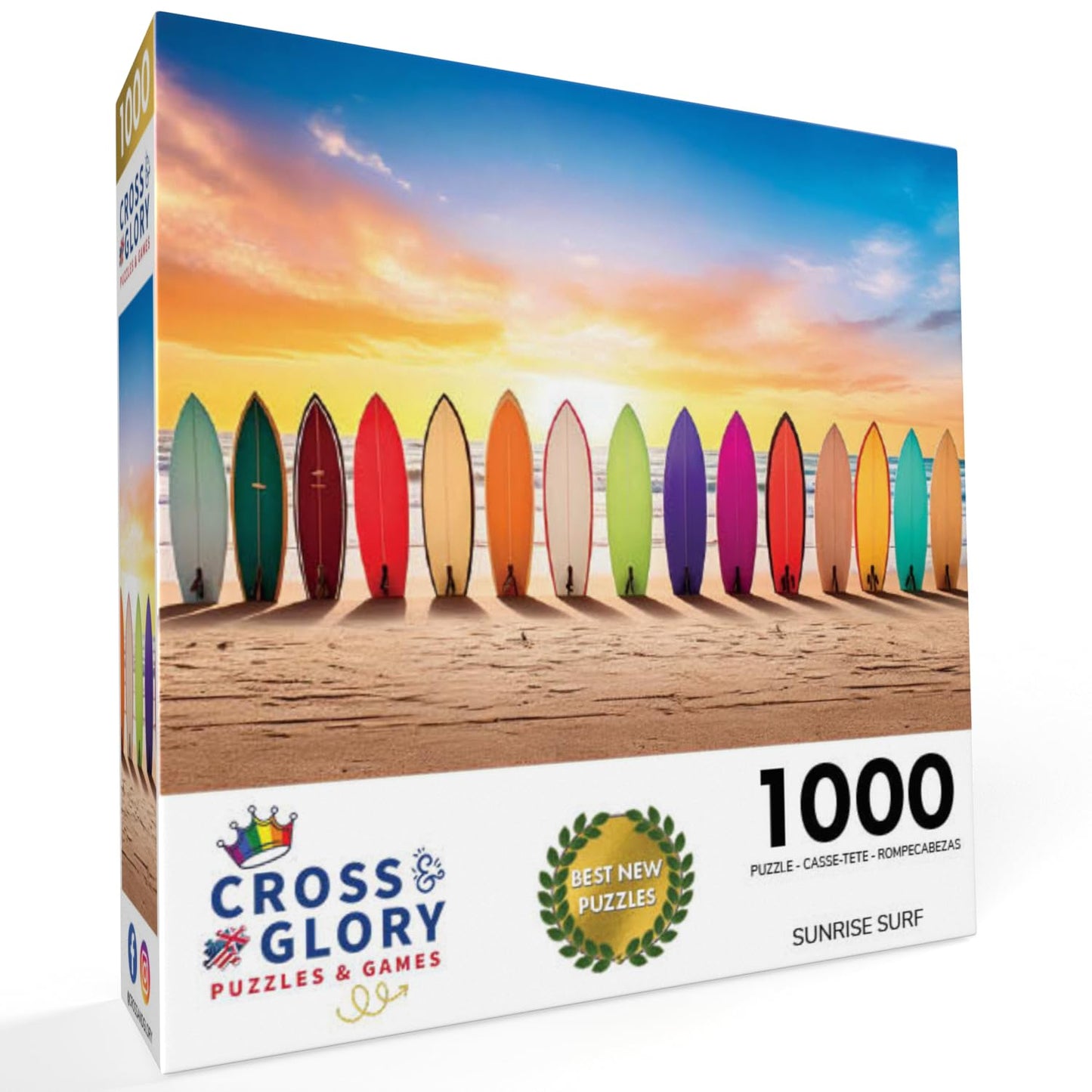 Cross & Glory - Sunrise Surf - 1000 Piece Jigsaw Puzzle For Adults | Vibrant Beach Scene Artwork | Unique Gift Idea
