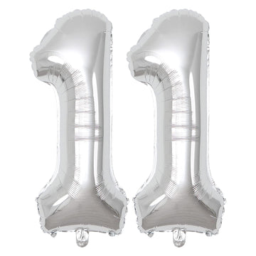 40 Inch Number Balloons 11, Silver Helium Foil Number 11 Balloons, Large Number Balloon Age Balloon For Boys Girls Birthday Part