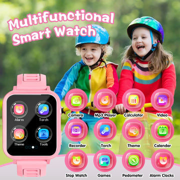 Sedzofan Smart Watch For Kids, Gift For Girls Age 6-12, 24 Puzzle Games Hd Touchscreen Kids Watches With Mp3 Music Video Pedometer Flashlight 12/24 Hr Educational Toys For 8 10 12 Year Old Girl