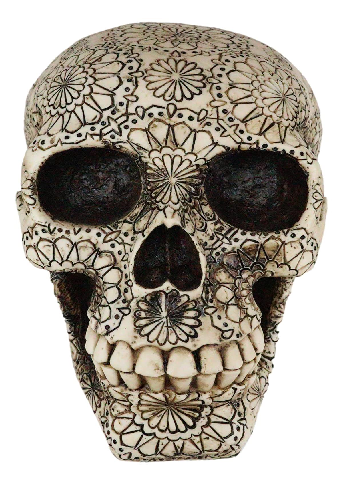 Ebros 8 Long Day of The Dead Large Floral Geometry Blossoms Gothic Tattoo Sugar Skull Decorative Figurine Ossuary Macabre Skulls