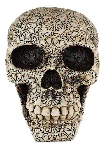 Ebros 8 Long Day of The Dead Large Floral Geometry Blossoms Gothic Tattoo Sugar Skull Decorative Figurine Ossuary Macabre Skulls