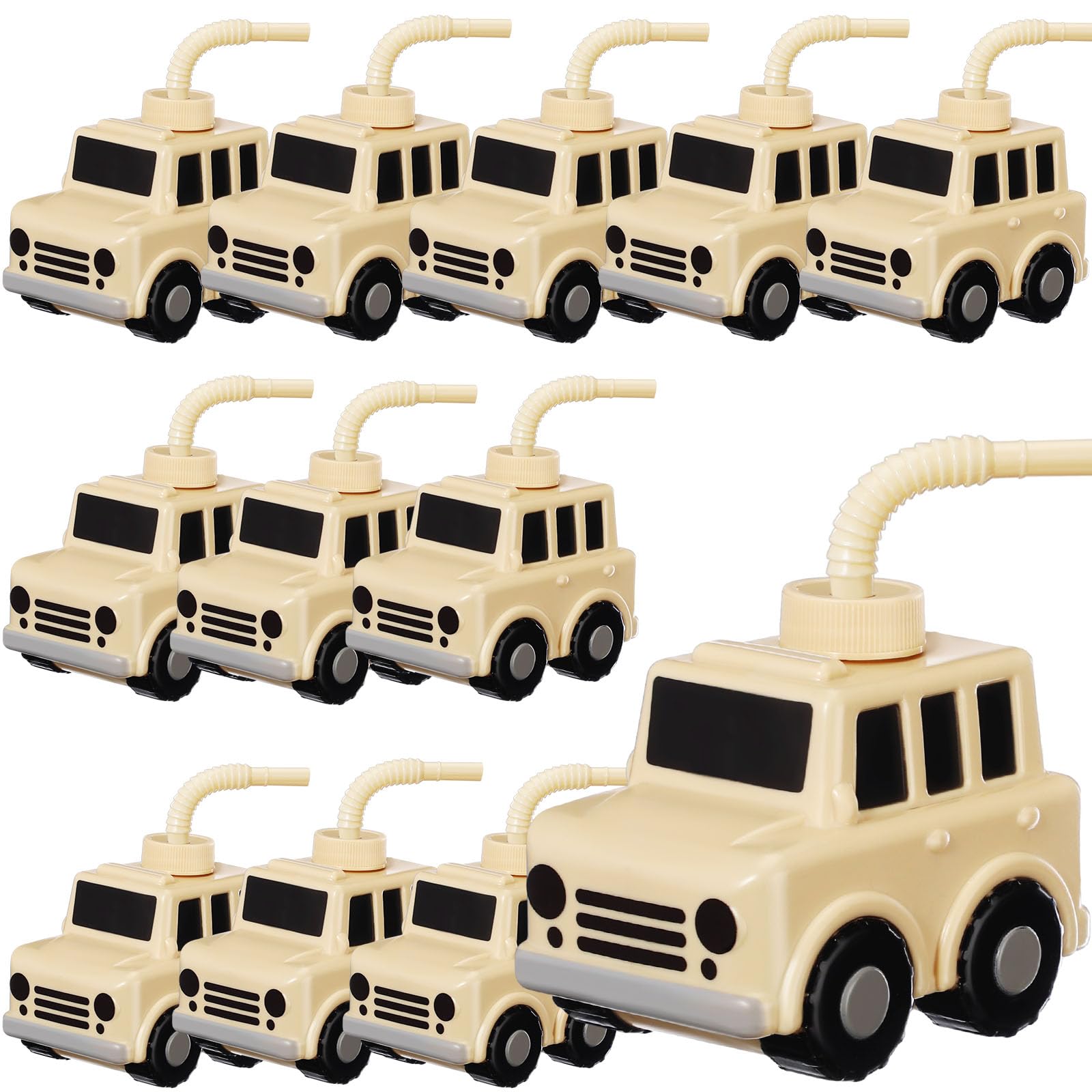 Tanlade 12 Pcs Vehicle Party Favor Gift Supplies SUV Cups with Straws, Plastic SUV Vehicle Shape Cup Reusable Vehicle Party Plas