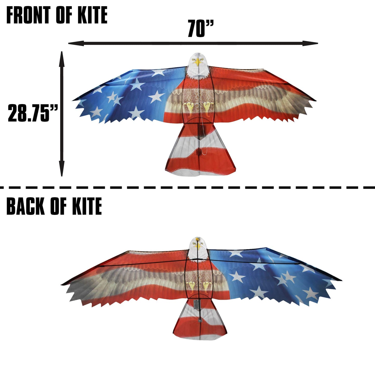 WindNSun Super Size Nylon Kite - Patriotic Eagle Design, 70" Wide, Multi-Color, Model 1095
