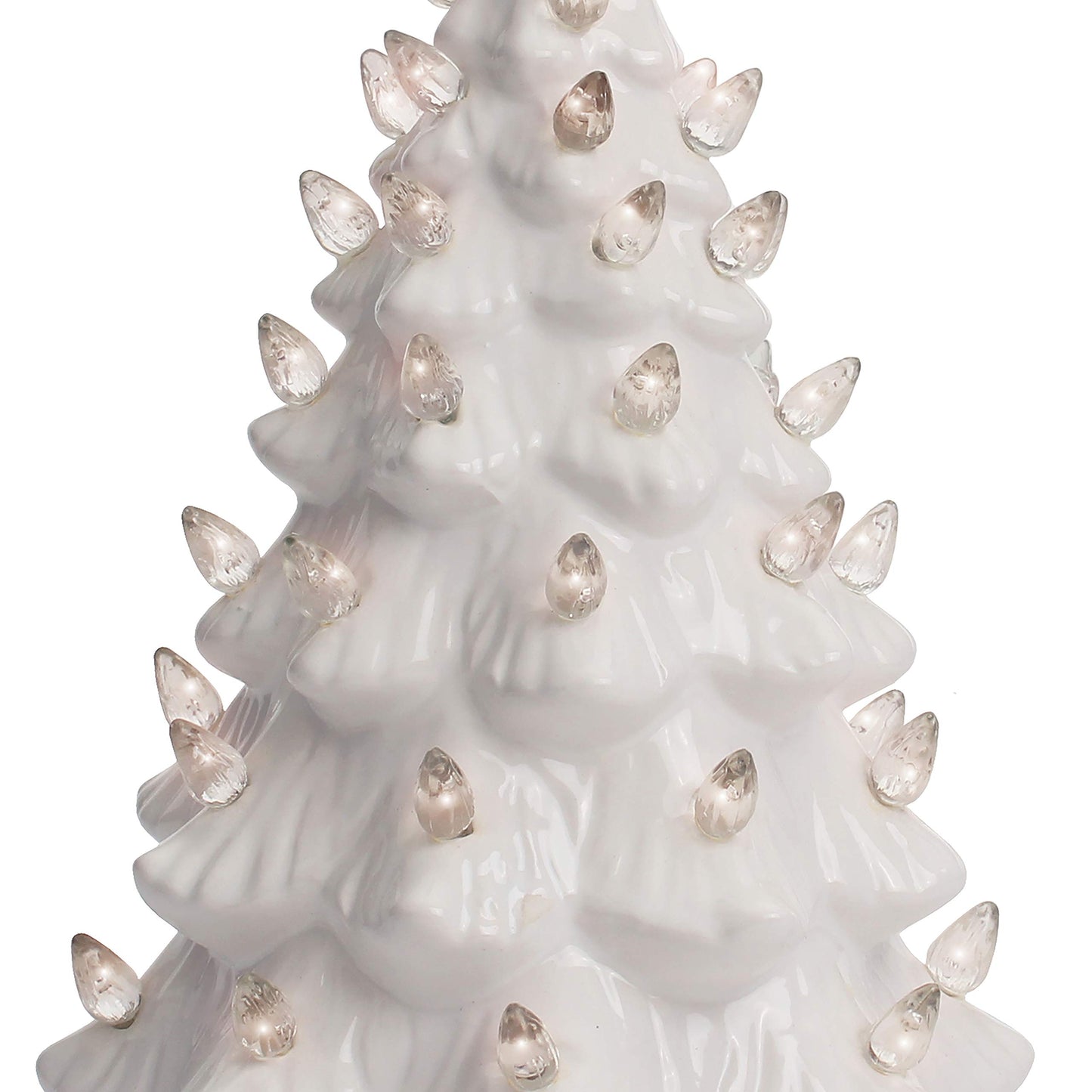 Milltown Merchants Ceramic Christmas Tree - 11.5" Lighted Vintage Tabletop Decor - White with Lights