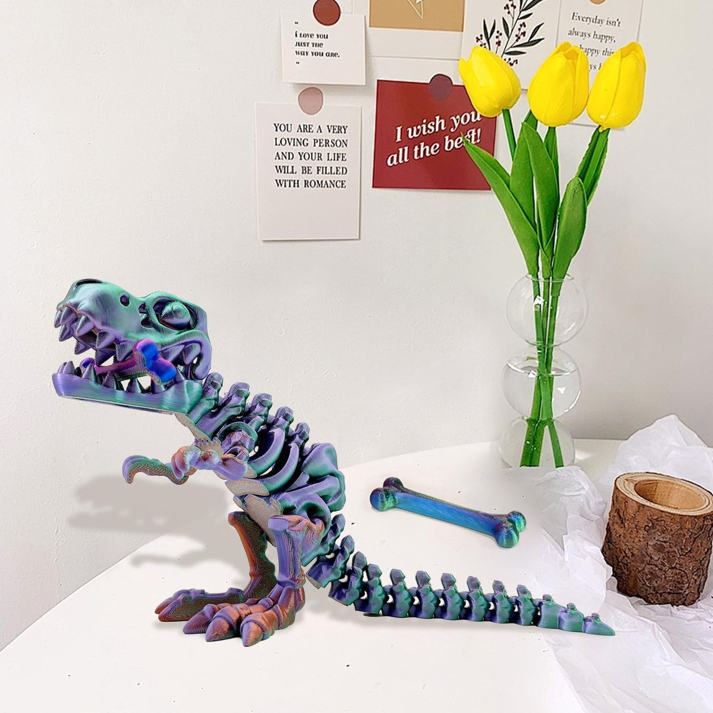 3D Printed Dinosaur Toy, 3D Printed Skeleton Dinosaur Egg With Articulated Tyrannosaurus Rex, Mystery Crystal Dinosaur Flexible Rexi Toys With Bone, Articulated Fidget Dragon For Autism/Adhd