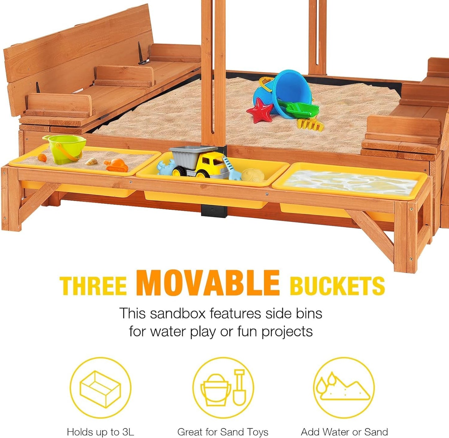 Aivituvin Kids Sand Boxes With Lid, Kids Outdoor Play Large Sandbox With Covers Foldable Bench Seats And Toy Bin Storage, Upgrad