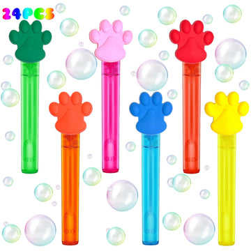 Uoyoi Paw Party Favors,24Pcs Paw Print Bubble Wands For Kids,Cute Bubble Wand For Pet Dog Puppy Cat Birthday Party Supplies,Clas