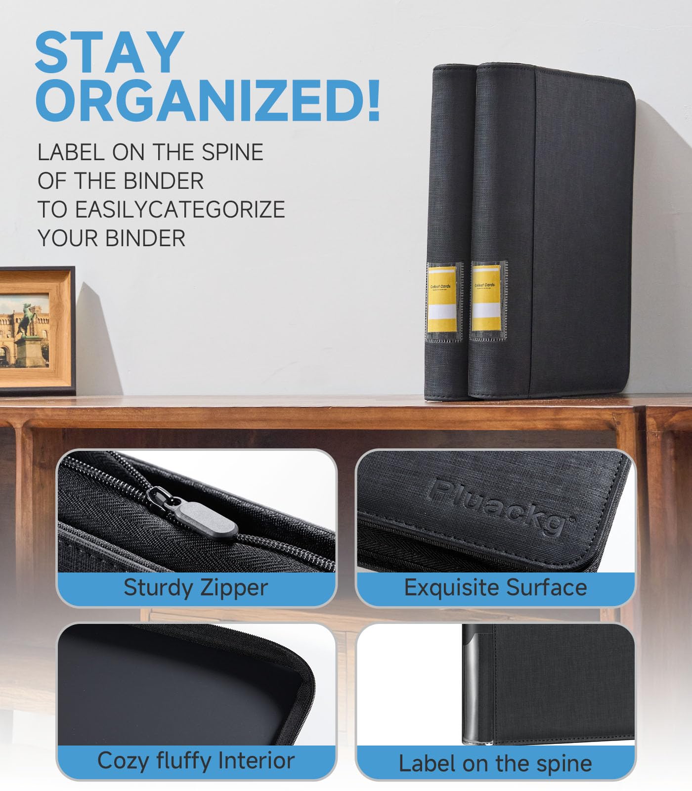 Toploader Card Binder 4 Pocket 160-Card Trading Card Album-enhanced PU Zipper Hard Case Sideload PVC-Free Pages  Fits 2.5 x 3.5 MTG TCG  YuGiOh Game Cards & Sports Cards  with Spine Label (Black)