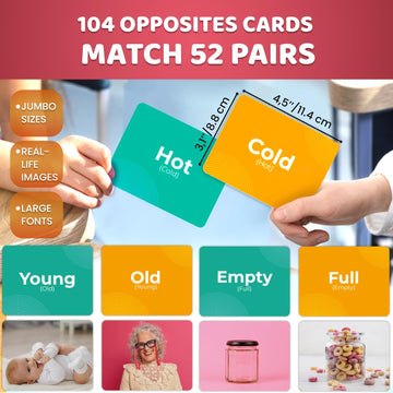 QUOKKA 104 Opposites Vocabulary Flash Cards with Realistic Images for Pre-K and Kindergarten - Perfect for Teachers, Parents, an