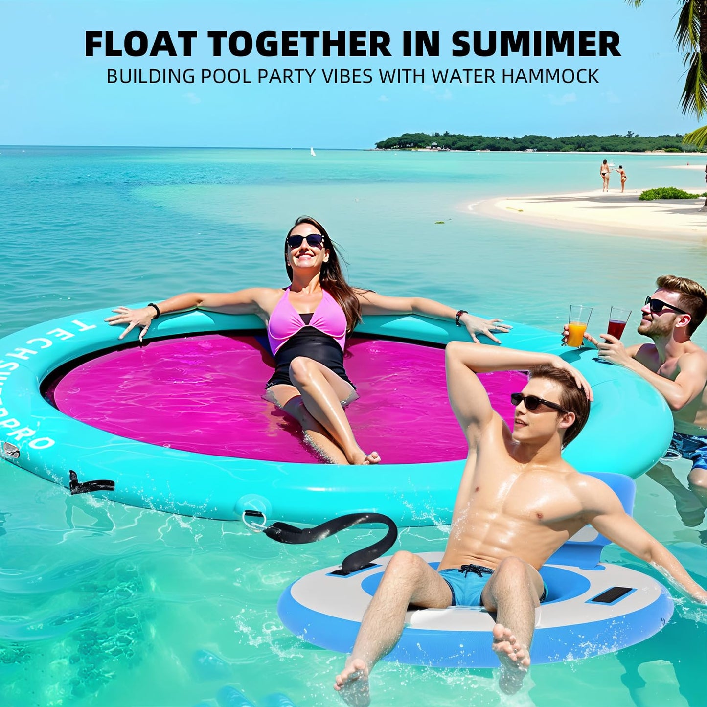 TechSweepPro Inflatable Water Hammock 800LBS Buoyancy 8ft Round Floating Ring Upgraded Materials Heavy Duty Circle Floating Raft