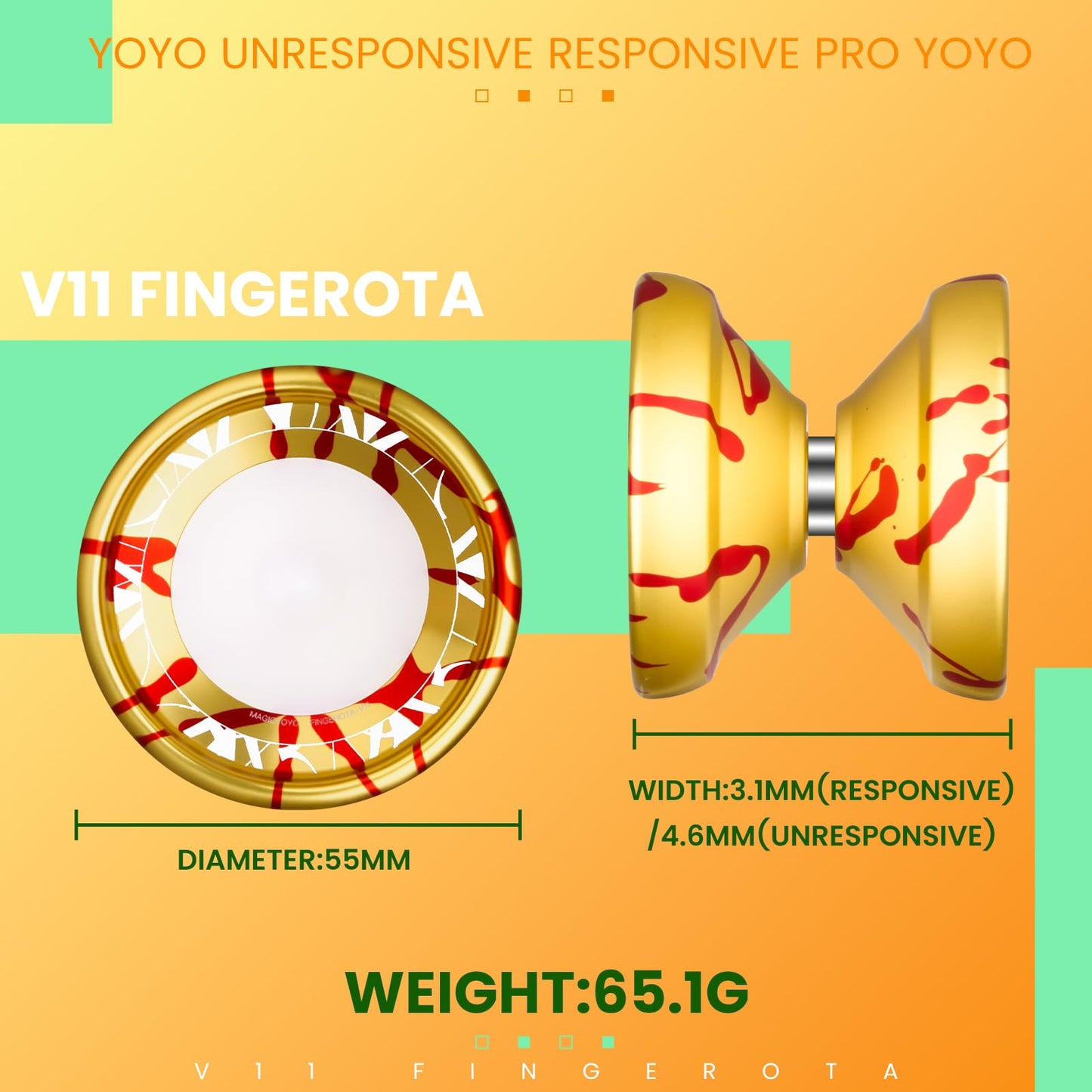 Magicyoyo V11 Fingerota Professional Finger Spin Yoyo - Dual Purpose Trick Yoyo Responsive &Unresponsive Yo Yo For All Levels +Y